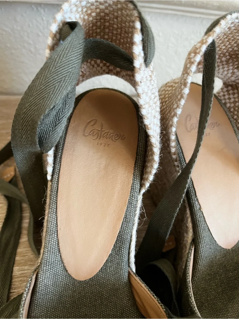 CASTAÑER Carina Canvas Wedge Espadrilles Ankle Wrap Womens EU Size 38 7.5/8